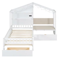 Streamdale Twin House Bed with Sofa, Charging Station, Shelves & Drawers