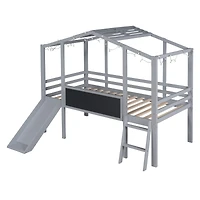 Streamdale Twin Loft Bed with Ladder, Slide, Blackboard, and Light Strip
