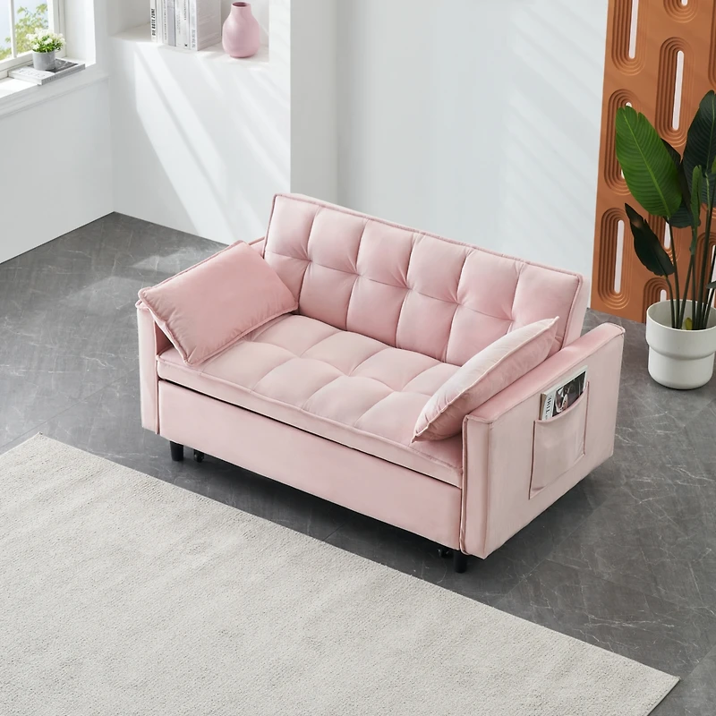 Simplie Fun Sofa Bed with 2 Pillows, 55 Inch - Beige, Black, Pink, or Gray