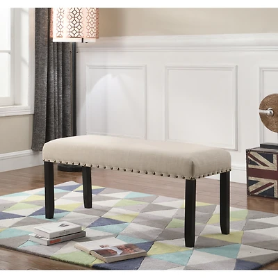 Streamdale Furniture Fabric Dining Bench with Nailhead Trim, Tan