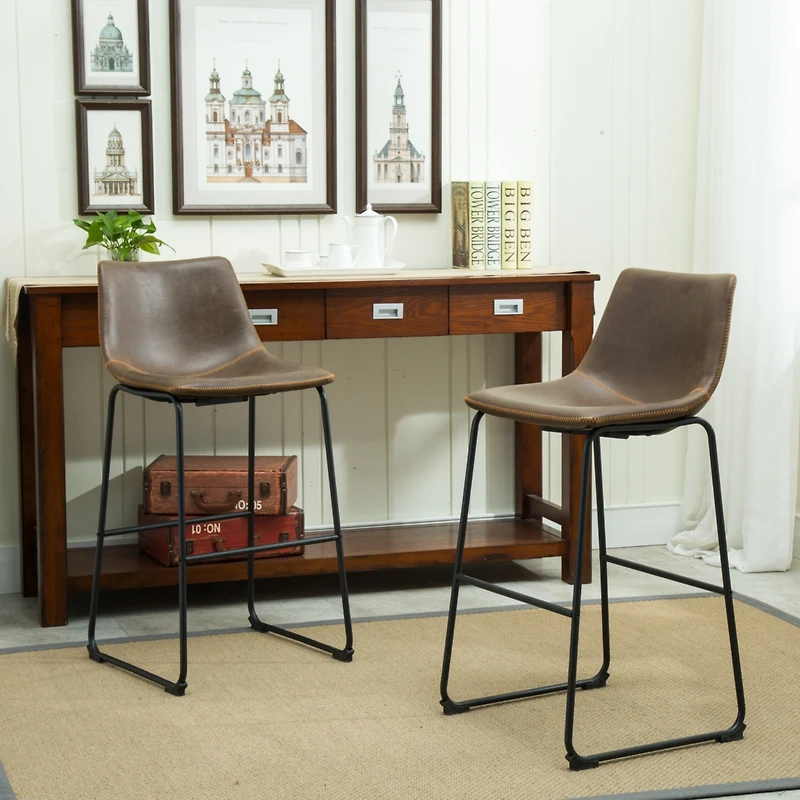 Streamdale Furniture Vintage Pu Leather Barstools, Set of 2, Antique Brown