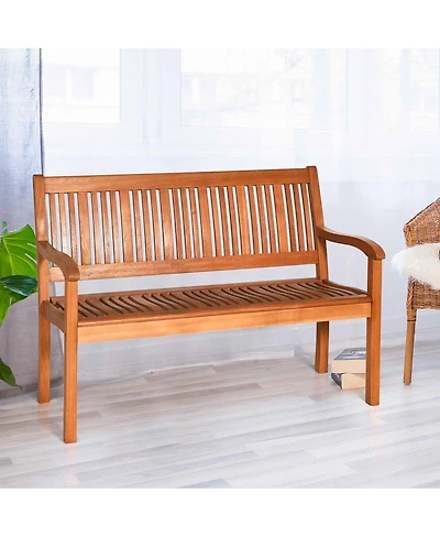 Gymax 50'' Wooden Bench Loveseat Patio Garden Outdoor w/ Armrest & Backrest