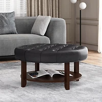 Streamdale Contemporary Faux Leather Tufted Ottoman with Open Shelf