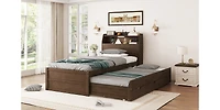 Streamdale Twin Wooden Led Platform Bed with Storage & Trundle