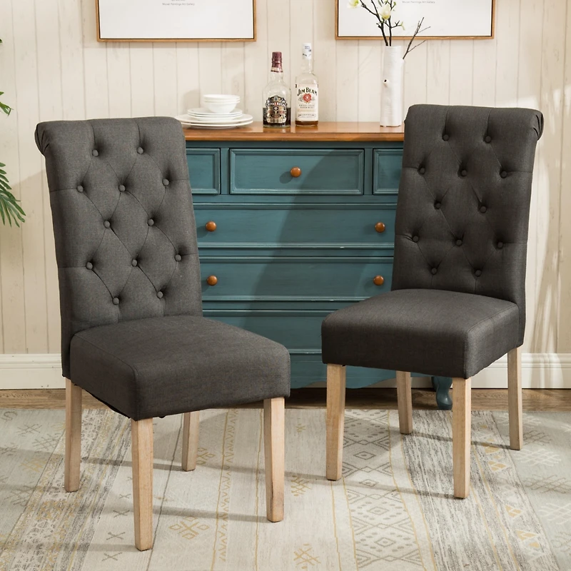Streamdale Solid Wood Tufted Parsons Dining Chair, Set of 2, Charcoal