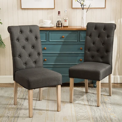 Streamdale Solid Wood Tufted Parsons Dining Chair, Set of 2, Charcoal