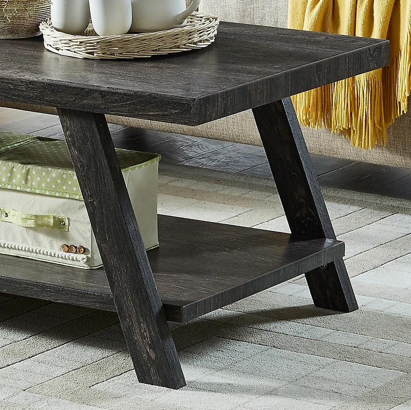 Streamdale Replicated Wood Shelf Coffee Table in Charcoal Finish