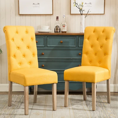 Streamdale Furniture Solid Wood Tufted Parsons Dining Chair, Set of 2, Yellow