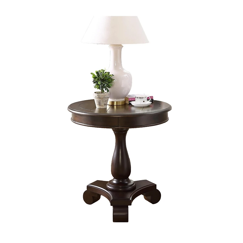 Streamdale Round Wood Pedestal Side Table, Espresso