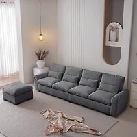 Streamdale Elegant Chenille Sofa with Reversible Ottoman and Built-in Usb Ports