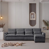 Streamdale Elegant Chenille Sofa with Reversible Ottoman and Built-in Usb Ports