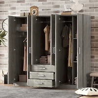 Streamdale 6-Doors Wooden Wardrobe Storage for Bedroom, with Big Drawers, White