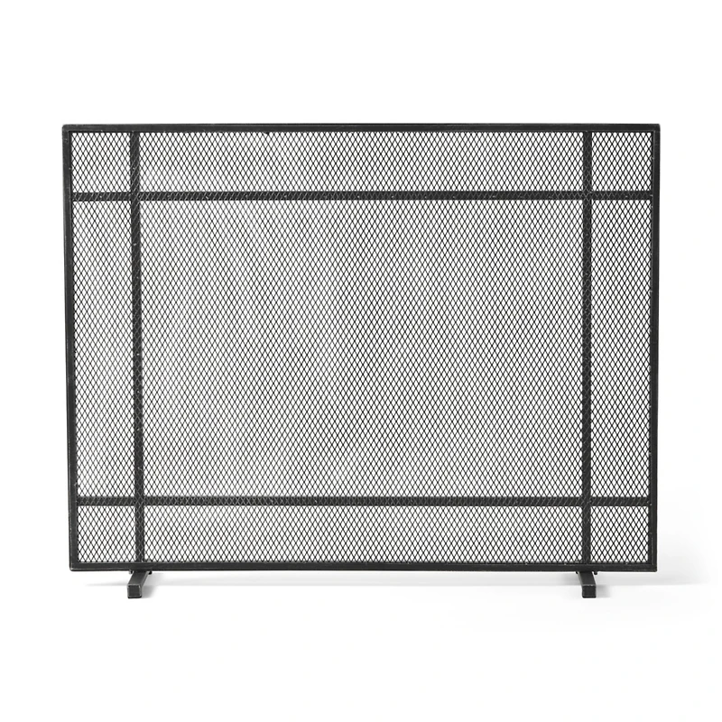 Streamdale Markus Modern Single Panel Black Brushed Silver Iron Firescreen