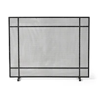 Streamdale Markus Modern Single Panel Black Brushed Silver Iron Firescreen
