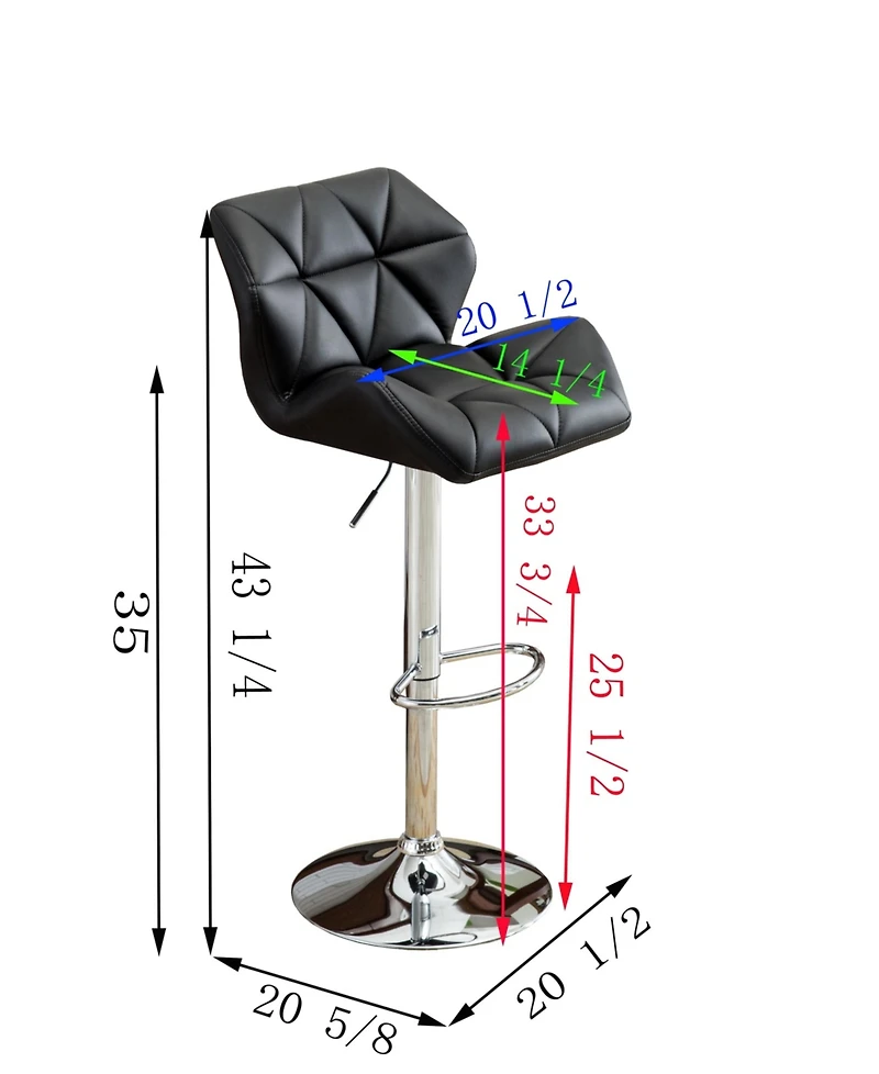 Simplie Fun Contemporary Tufted Adjustable Height Hidraulic Bar Stools, Set of 2, Black