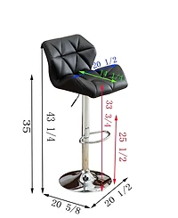 Simplie Fun Contemporary Tufted Adjustable Height Hidraulic Bar Stools, Set of 2, Black