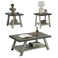 Streamdale Furniture Contemporary 3-Piece Wood Shelf Coffee Table Set in Weathered Walnut and Gray