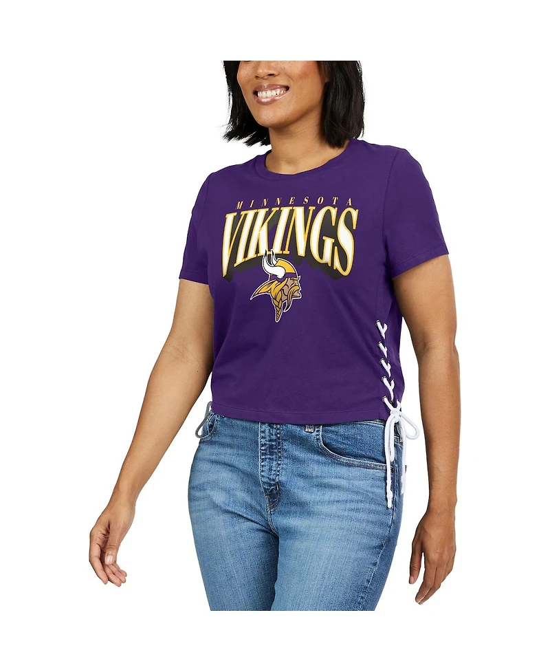 Wear by Erin Andrews Women's Purple Minnesota Vikings Lace Up Side Modest Cropped T-Shirt