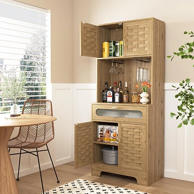 Streamdale Gold-Handled, Glass-Fronted Bar Cabinet with Glass Rack