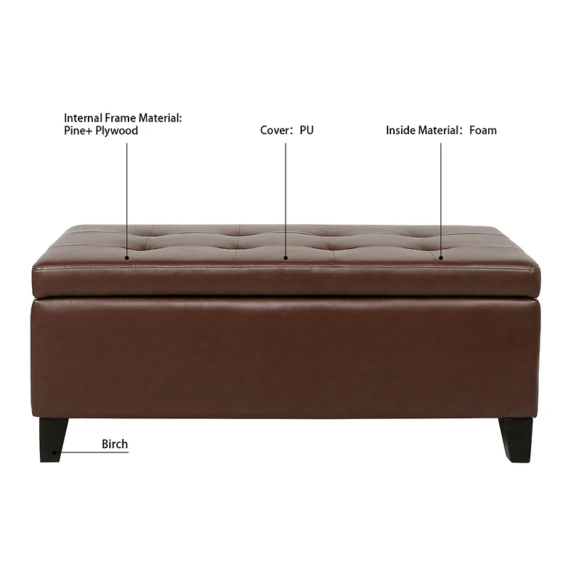 Streamdale Modern Pu Leather Upholstered Storage Ottoman Bench with Birch Legs