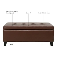 Streamdale Modern Pu Leather Upholstered Storage Ottoman Bench with Birch Legs