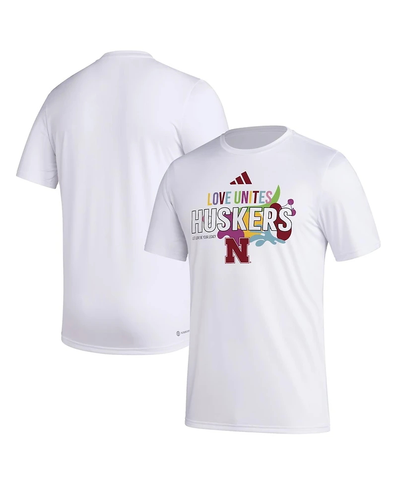 Adidas Men's x Rich Mnisi Pride Collection White Nebraska Huskers Pregame Aeroready T-Shirt