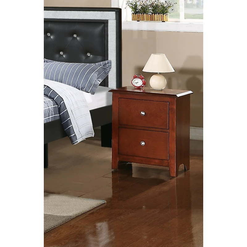 Simplie Fun Bedroom Nightstand Cherry Wooden 2 Drawers Table Bedside Table