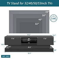 Streamdale 51.1" Modern Tv Stand With Led Lights, High Glossy Front Tv Cabinet