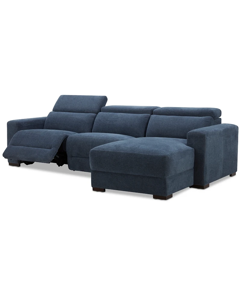 Nevio 3-Pc. Fabric Power Headrest Sectional and Chaise with 1 Motion Chair