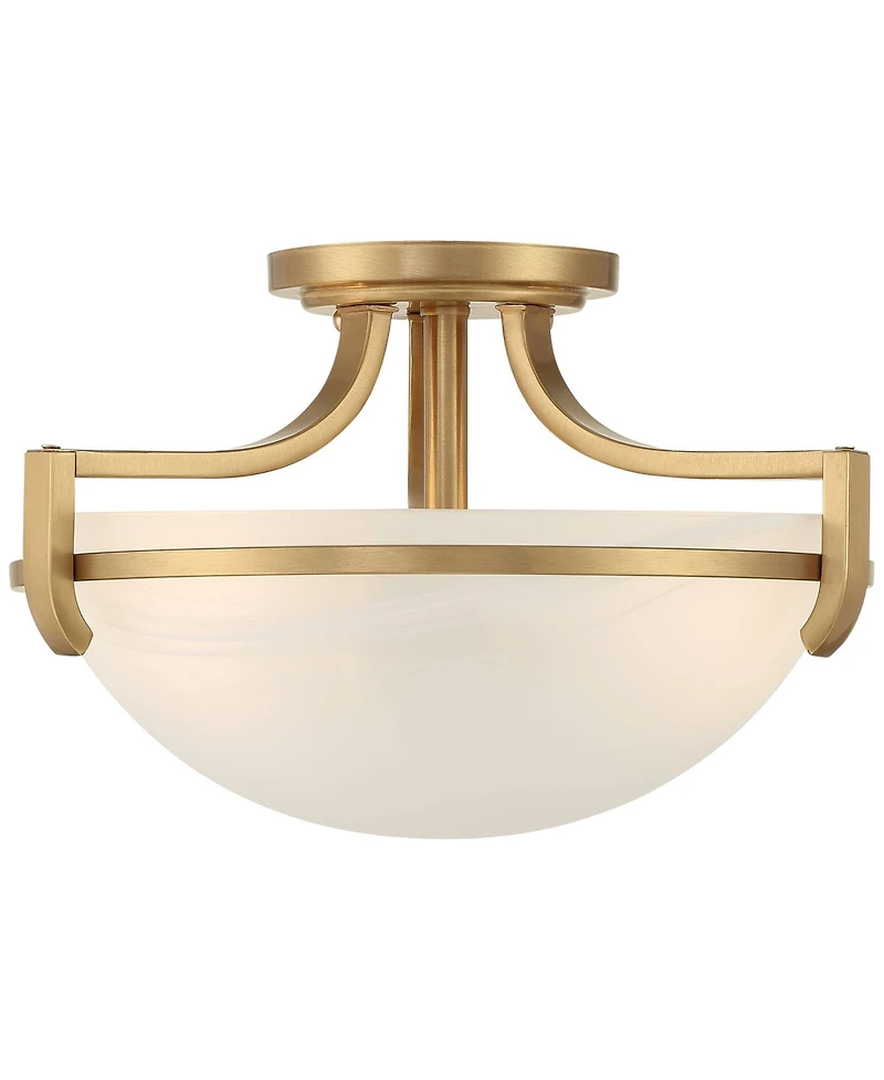 Regency Hill Mallot Modern Ceiling Light Semi Flush Mount Fixture 12 1/2" Wide Soft Gold 2-Light Marbleized Glass Bowl Shade for Bedroom Living R