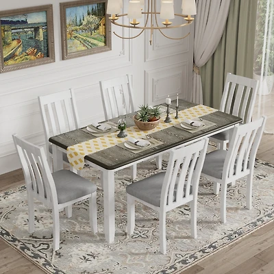 Streamdale Retro 7-Piece Dining Set with Expandable Table