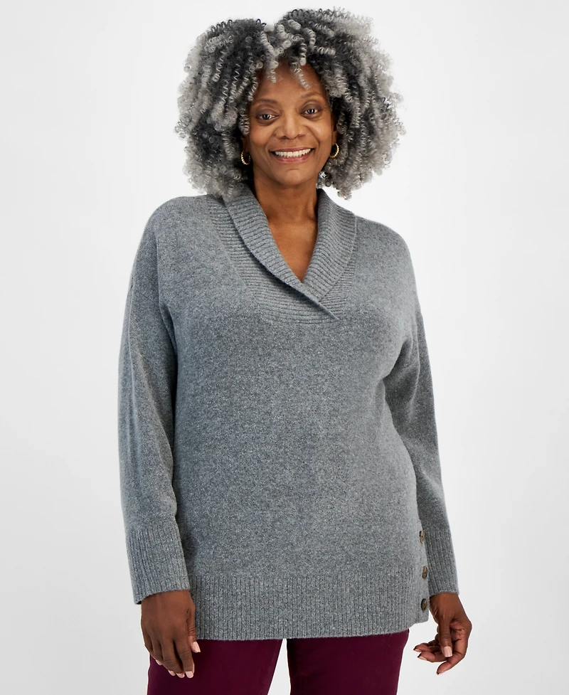 Style & Co Plus Solid Shawl-Collar Tunic Sweater, Macy's Exclusive