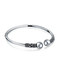 Bling Jewelry Boho Balinese Bali Style Scroll Ball Tips Bypass Stacking Black Bangle Cuff Bracelet Oxidized Sterling Silver