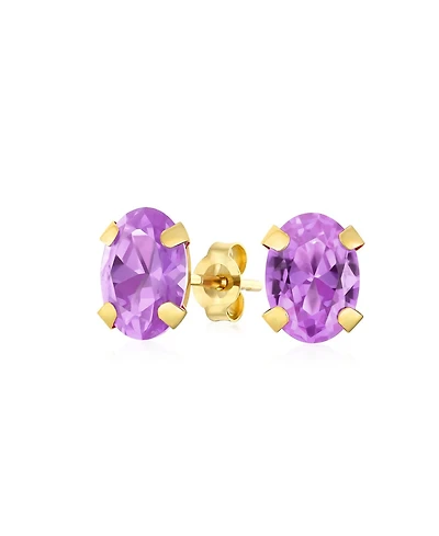1.6Ct Oval Shaped Purple Amethyst Gemstone Stud Earrings Real 14K Yellow Gold February Birthstone