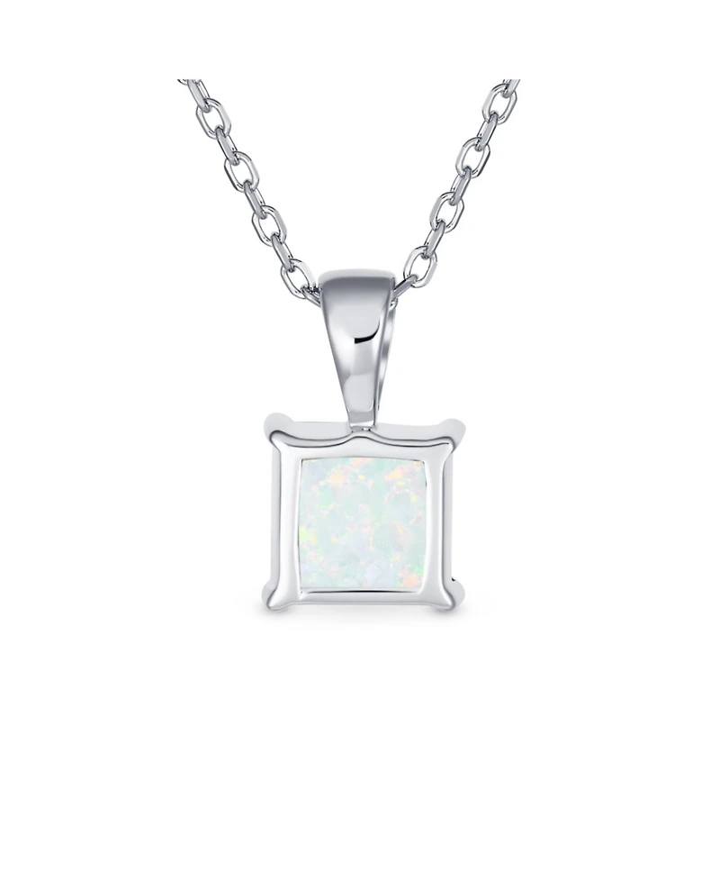 Bling Jewelry Dainty 4 Prong Set 1.25 Ct Solitaire Square Princess Cut White Synthetic Opal Pendant Necklace Sterling Silver
