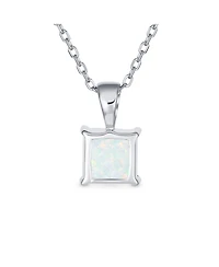 Bling Jewelry Dainty 4 Prong Set 1.25 Ct Solitaire Square Princess Cut White Synthetic Opal Pendant Necklace Sterling Silver