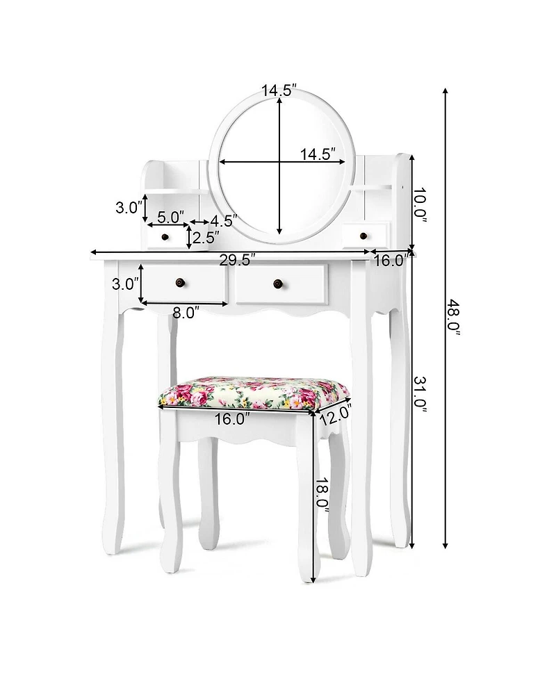 Sugift Makeup Vanity Table Set with 360° Pivoted Round Mirror
