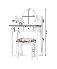Sugift Makeup Vanity Table Set with 360° Pivoted Round Mirror