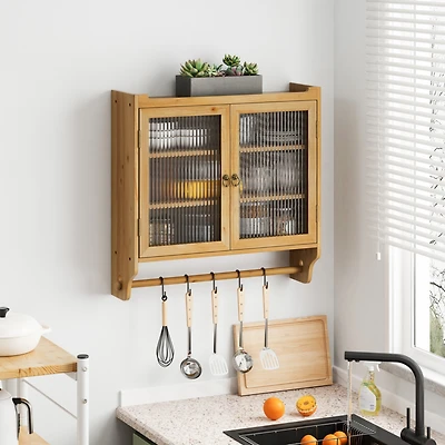 Simplie Fun Vintage Sideboard with Glass Fluted Doors, 3-Tier Storage