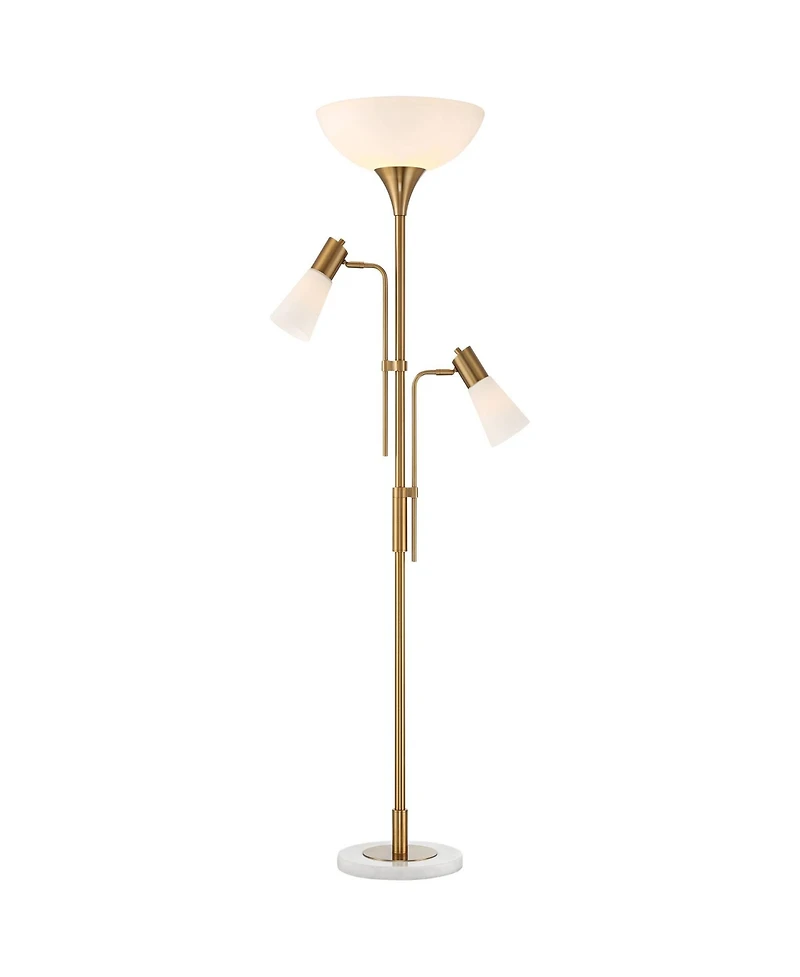 Possini Euro Design Modern Torchiere Floor Lamp with Side Lights 71" Tall Warm Gold Frosted Glass Shade for Living Room House