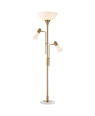 Possini Euro Design Modern Torchiere Floor Lamp with Side Lights 71" Tall Warm Gold Frosted Glass Shade for Living Room House