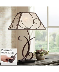 Franklin Iron Works Teri Rustic Country Cottage Table Lamp 27" Tall Brown Metal Floral Light Mica Tapered Shade for Bedroom Living Room House Hom