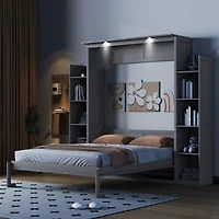 Streamdale Queen Murphy Bed Wall with Shelves and Led Lights, White