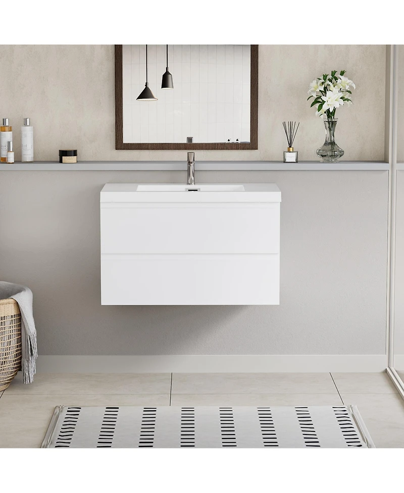 Streamdale Floating Vanity with Premium Resin Sink (36" Glossy White)