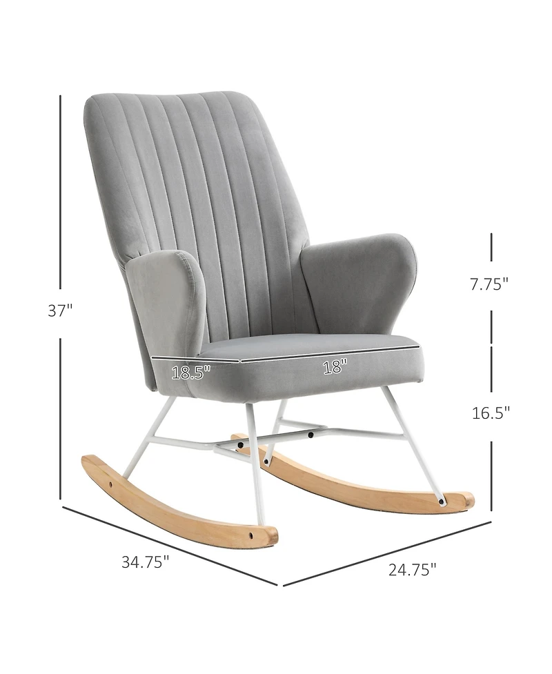 Homcom Accent Rocking Chairs, Uphostered Nursery Glider Rocker, Modern Armchair, Wingback Chair for Living Room and Bedroom, Grey