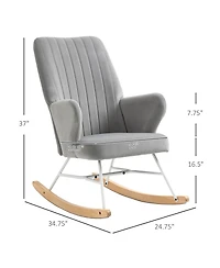 Homcom Accent Rocking Chairs, Uphostered Nursery Glider Rocker, Modern Armchair, Wingback Chair for Living Room and Bedroom, Grey