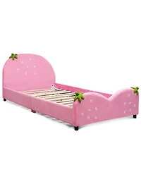 Kids Children Upholstered Platform Toddler Bed Bedroom Furniture Berry Pattern