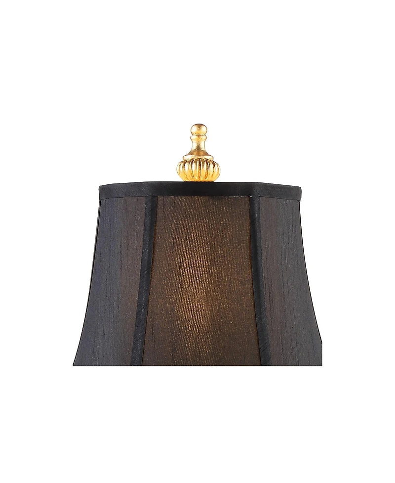 Regency Hill Traditional Buffet Table Lamps 36.5" Tall Set of 2 Gold Intricate Details Black Fabric Bell Shade for Dining Room