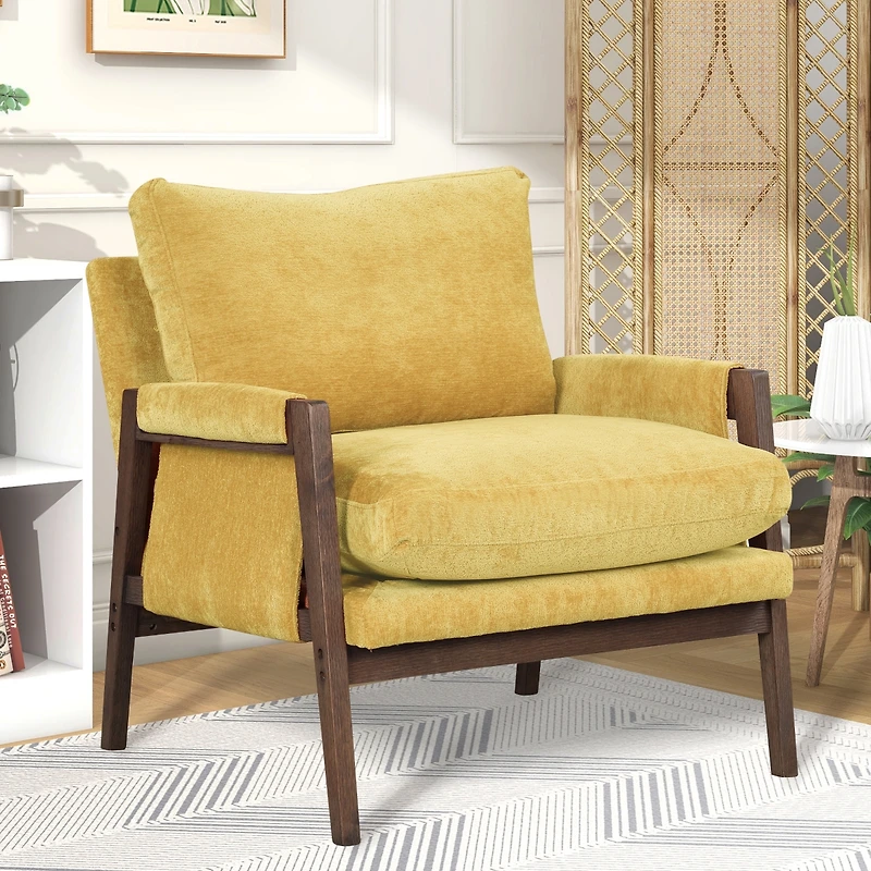 Streamdale Mid-Century Modern Velvet Accent Armchair, Yellow