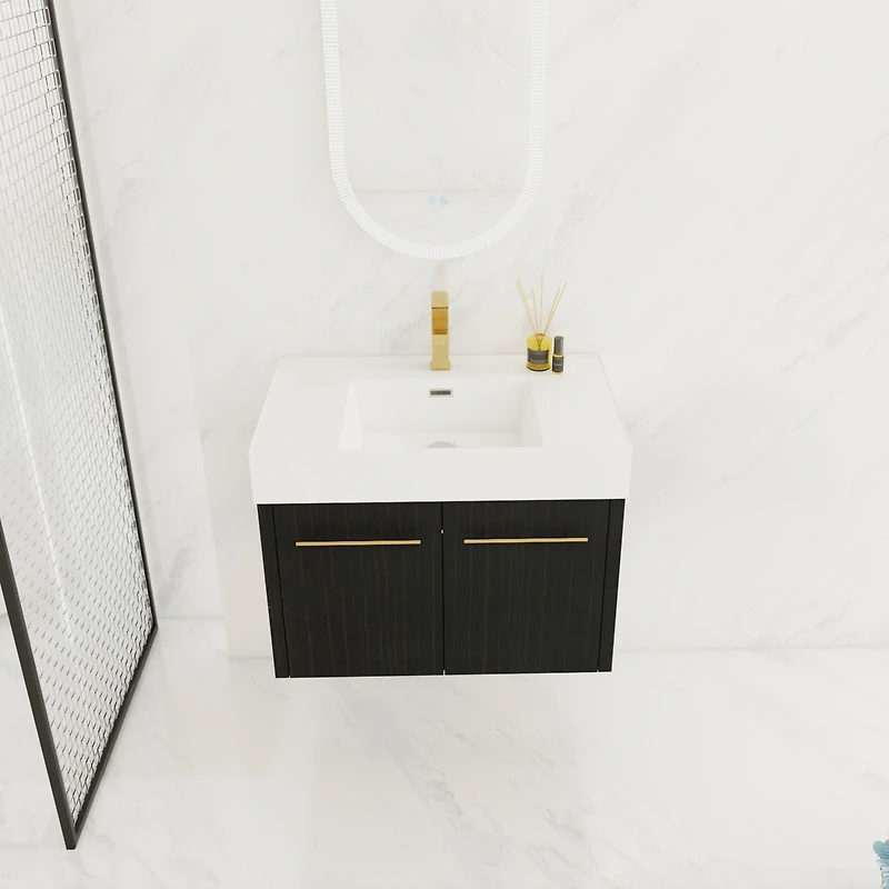 Modern Bathroom Vanity Unique Resin Sink, Soft Close Hinges, Durable Plywood